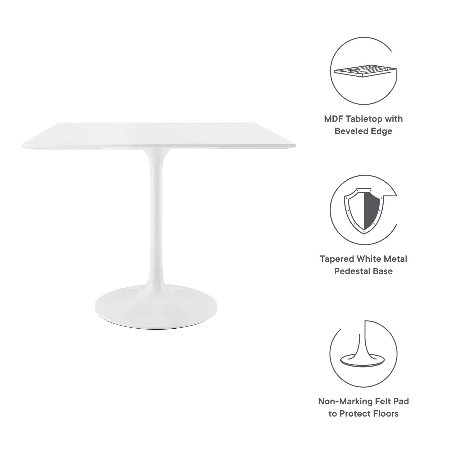 Lippa 36" Square Wood Top Dining Table White EEI-1124-WHI