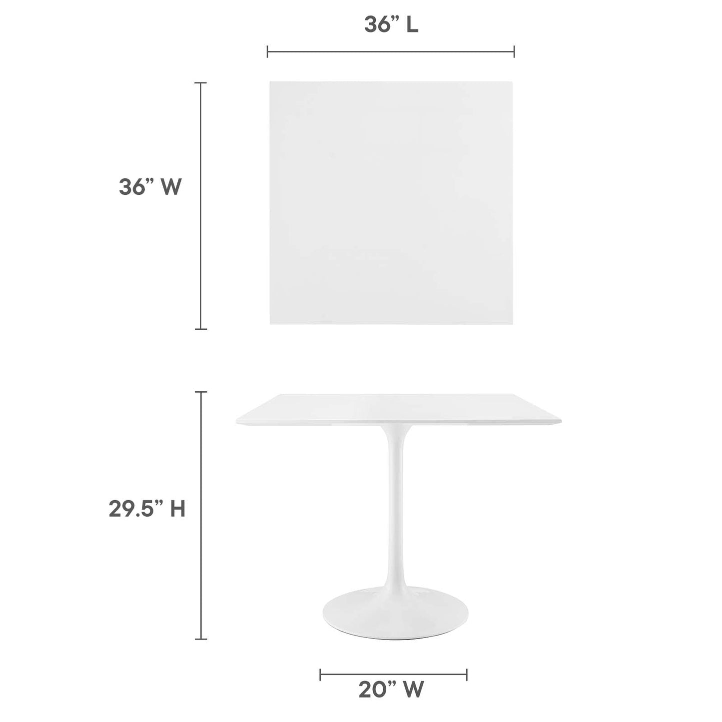 Lippa 36" Square Wood Top Dining Table White EEI-1124-WHI