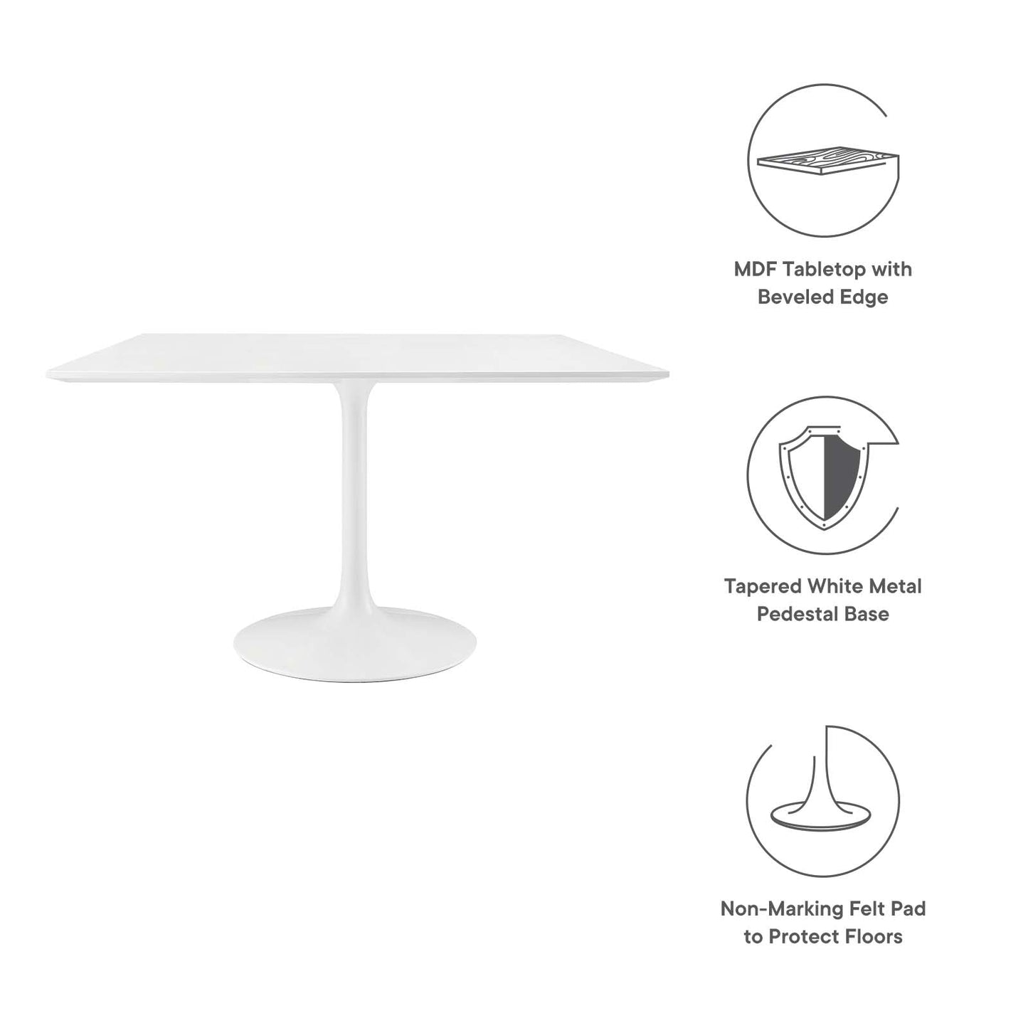 Lippa 47" Square Wood Top Dining Table White EEI-1125-WHI