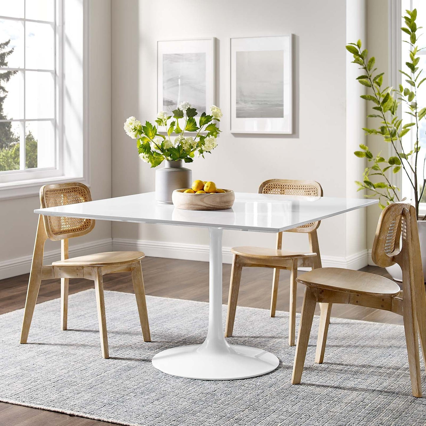 Lippa 47" Square Wood Top Dining Table White EEI-1125-WHI