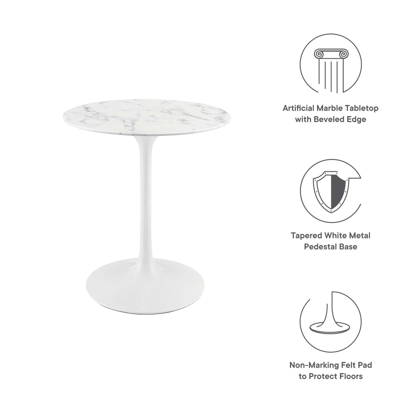 Lippa 28" Round Artificial Marble Dining Table White EEI-1128-WHI