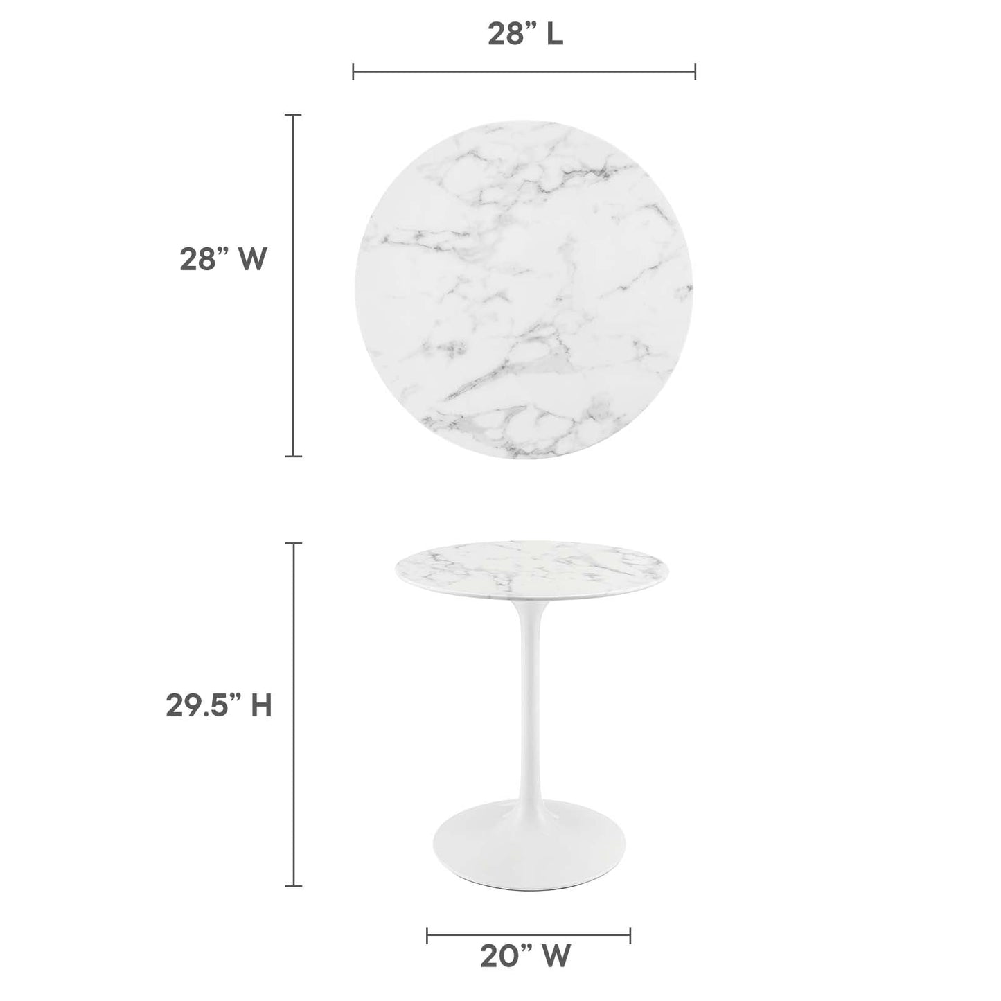 Lippa 28" Round Artificial Marble Dining Table White EEI-1128-WHI