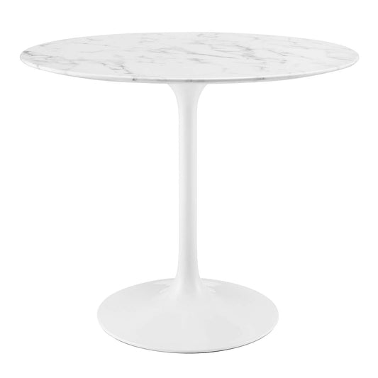 Lippa 36" Round Artificial Marble Dining Table White EEI-1129-WHI