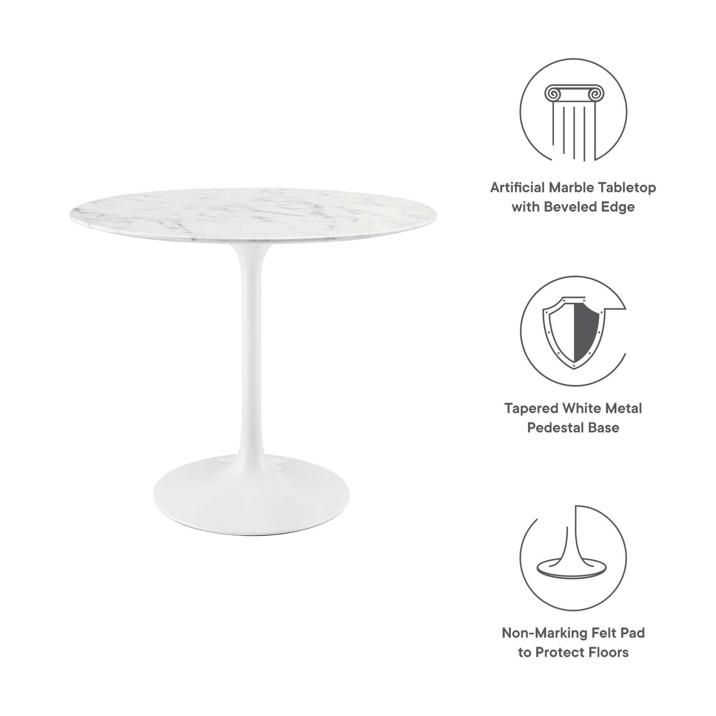 Lippa 36" Round Artificial Marble Dining Table White EEI-1129-WHI