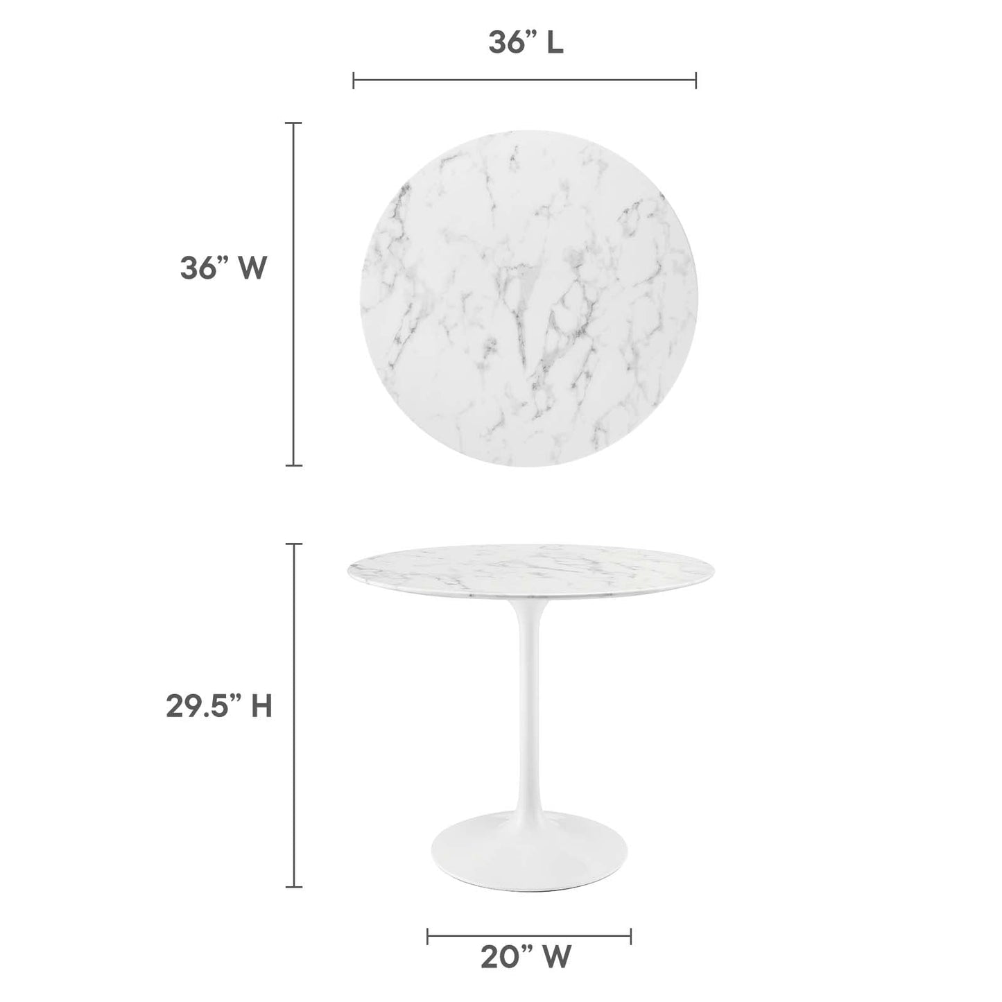 Lippa 36" Round Artificial Marble Dining Table White EEI-1129-WHI