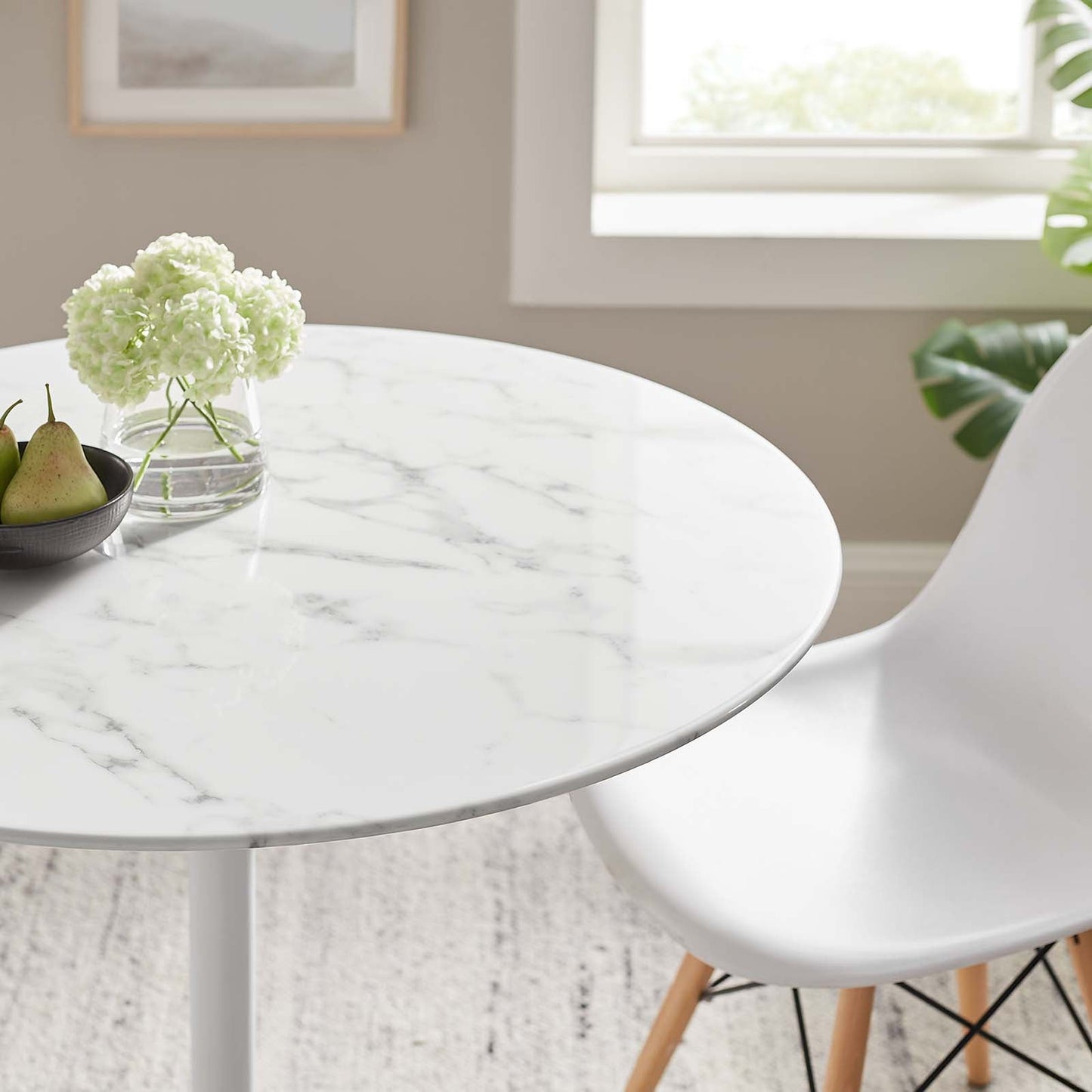 Lippa 36" Round Artificial Marble Dining Table White EEI-1129-WHI