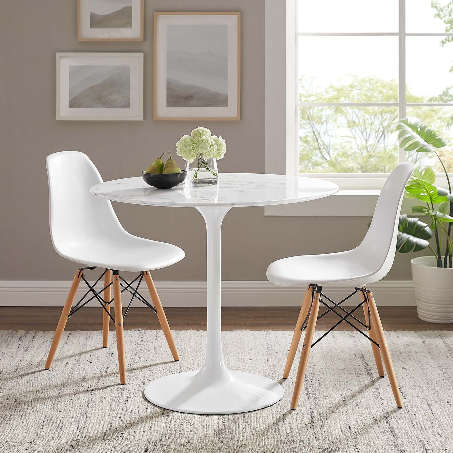 Lippa 36" Round Artificial Marble Dining Table White EEI-1129-WHI