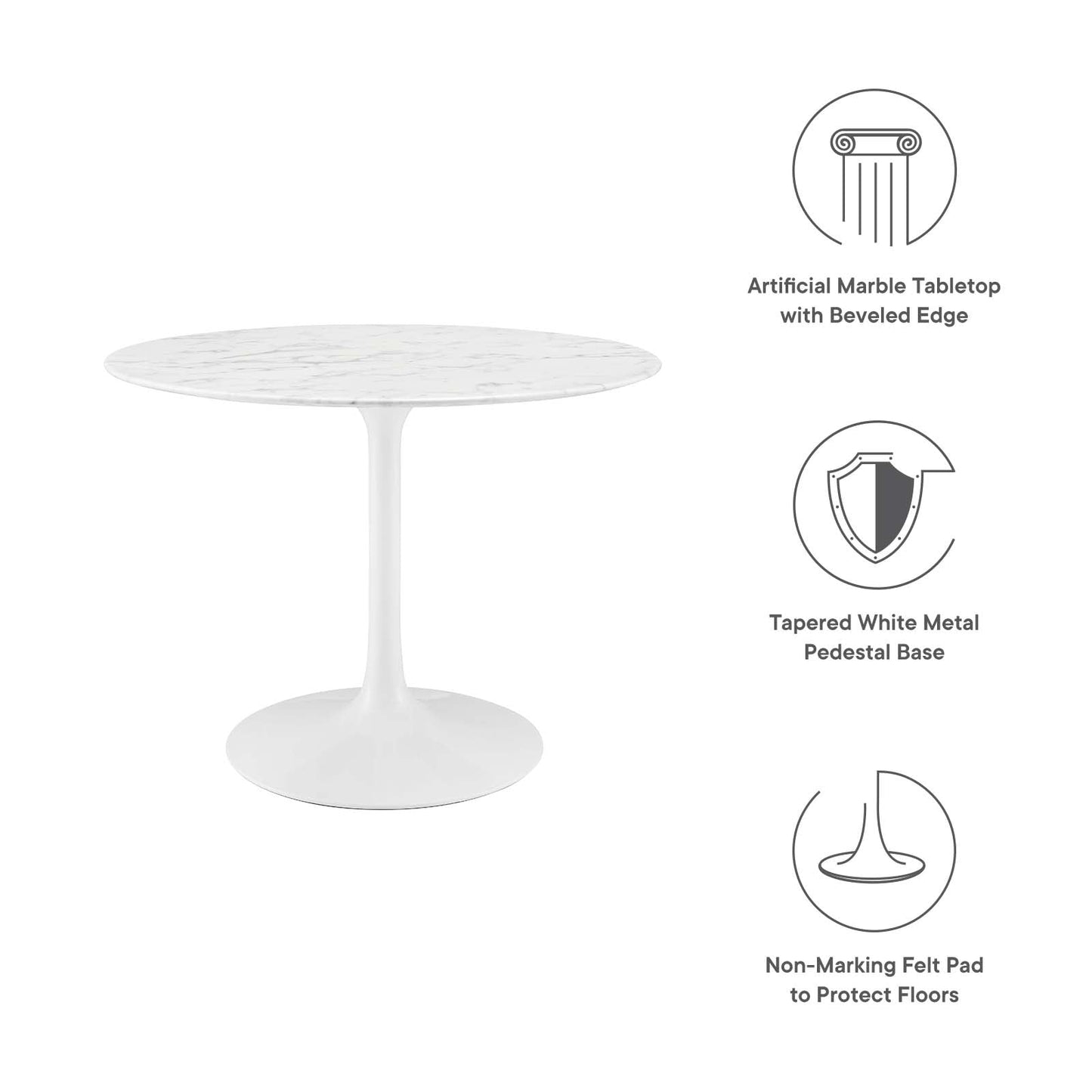 Lippa 40" Round Artificial Marble Dining Table White EEI-1130-WHI