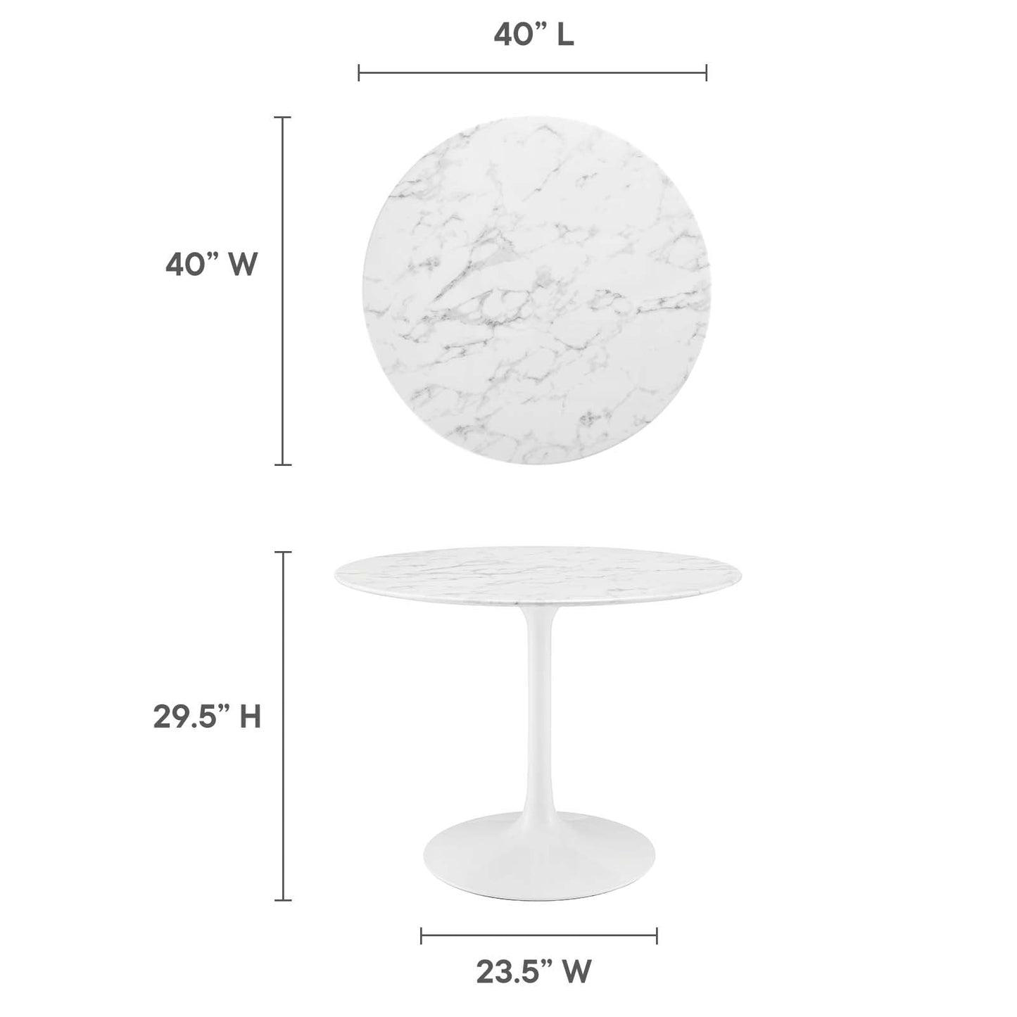 Lippa 40" Round Artificial Marble Dining Table White EEI-1130-WHI