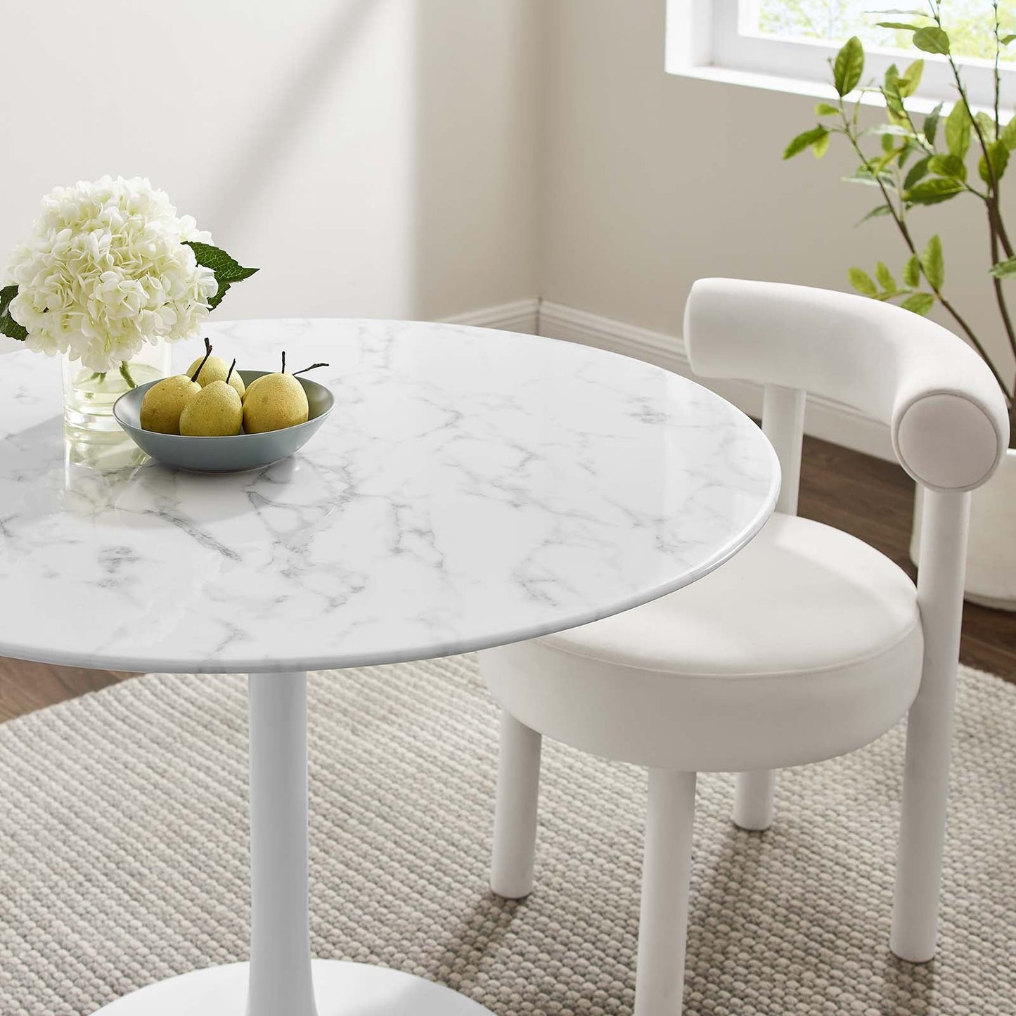 Lippa 40" Round Artificial Marble Dining Table White EEI-1130-WHI