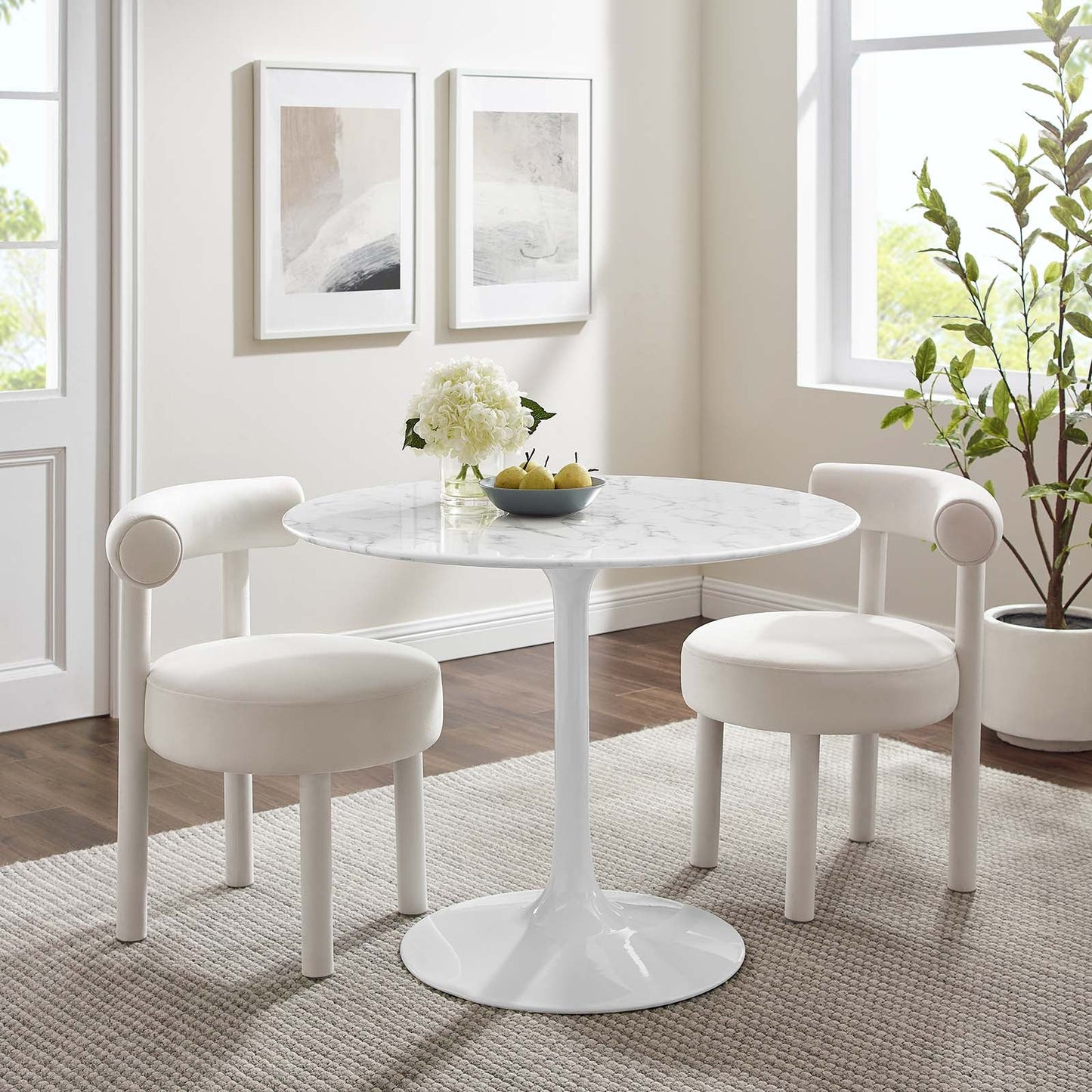 Lippa 40" Round Artificial Marble Dining Table White EEI-1130-WHI