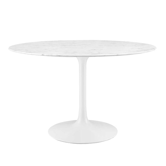 Lippa 47" Round Artificial Marble Dining Table White EEI-1131-WHI