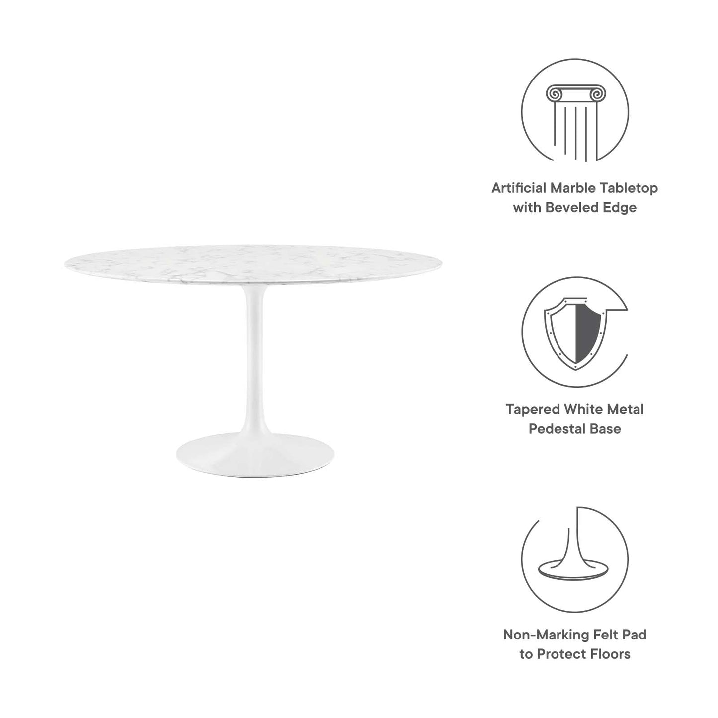 Lippa 47" Round Artificial Marble Dining Table White EEI-1131-WHI