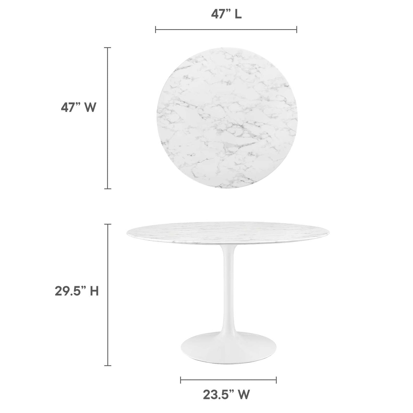 Lippa 47" Round Artificial Marble Dining Table White EEI-1131-WHI