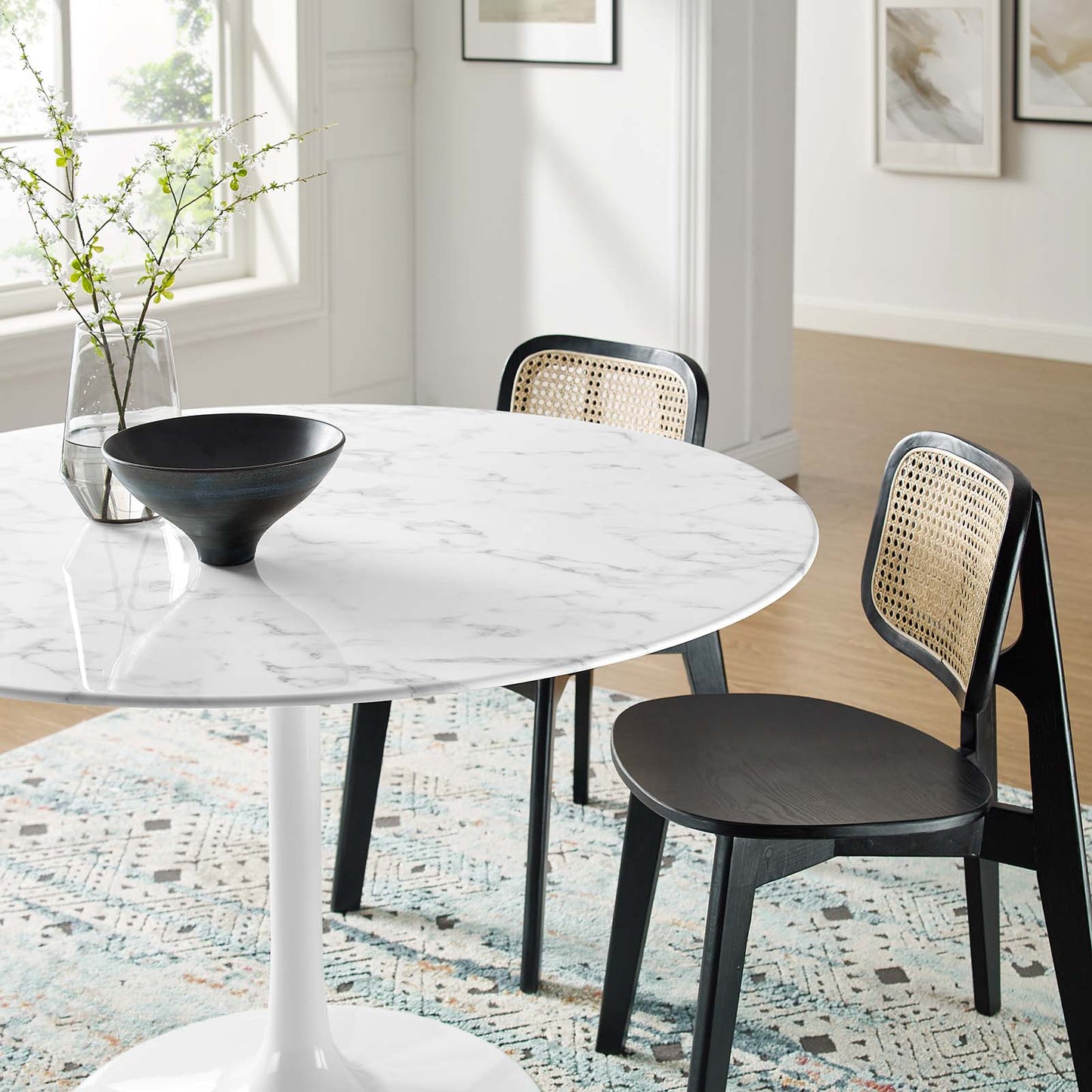 Lippa 47" Round Artificial Marble Dining Table White EEI-1131-WHI