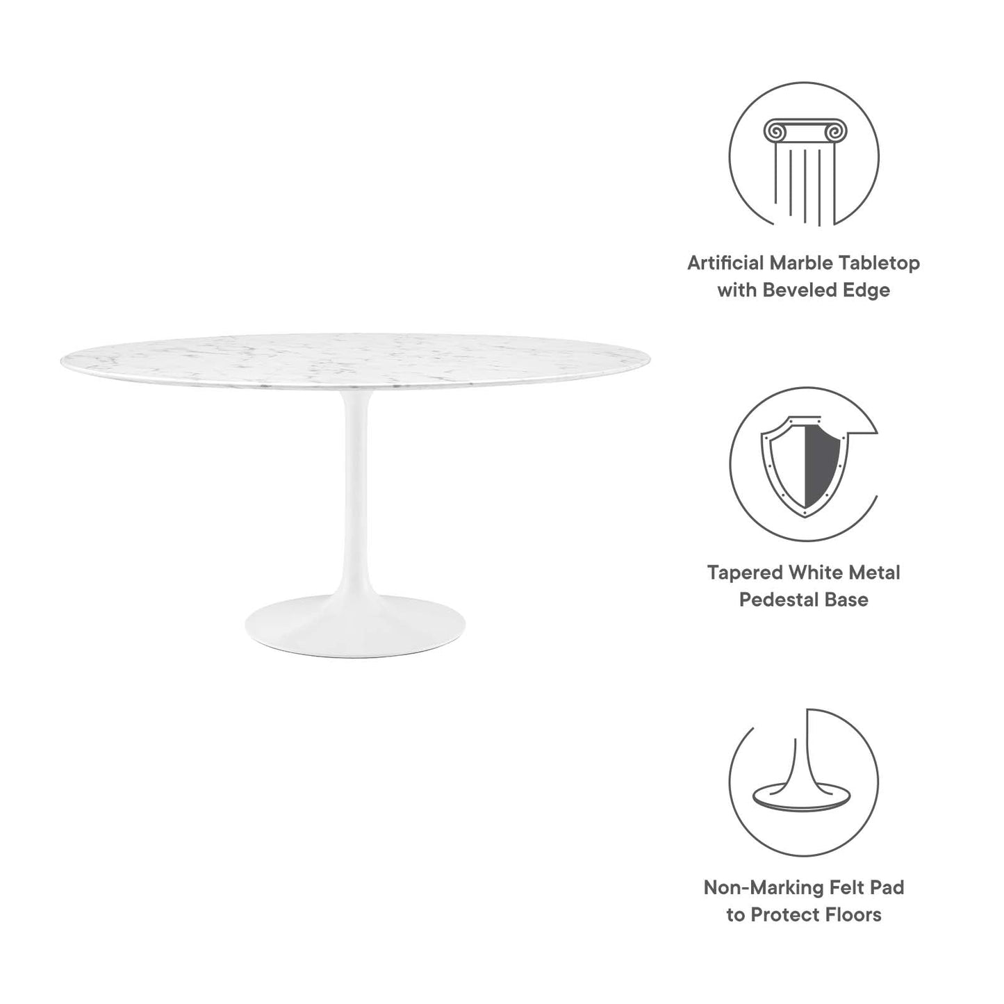 Lippa 60" Round Artificial Marble Dining Table White EEI-1133-WHI