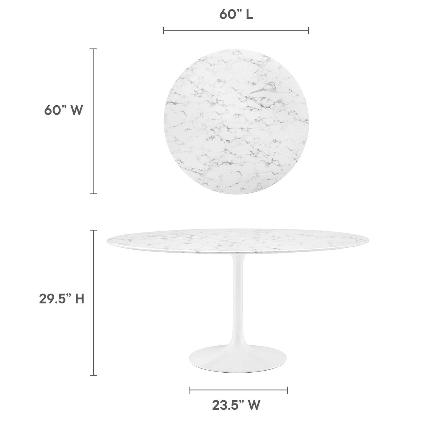 Lippa 60" Round Artificial Marble Dining Table White EEI-1133-WHI