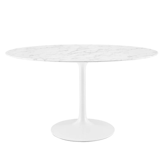 Lippa 54" Oval Artificial Marble Dining Table White EEI-1134-WHI