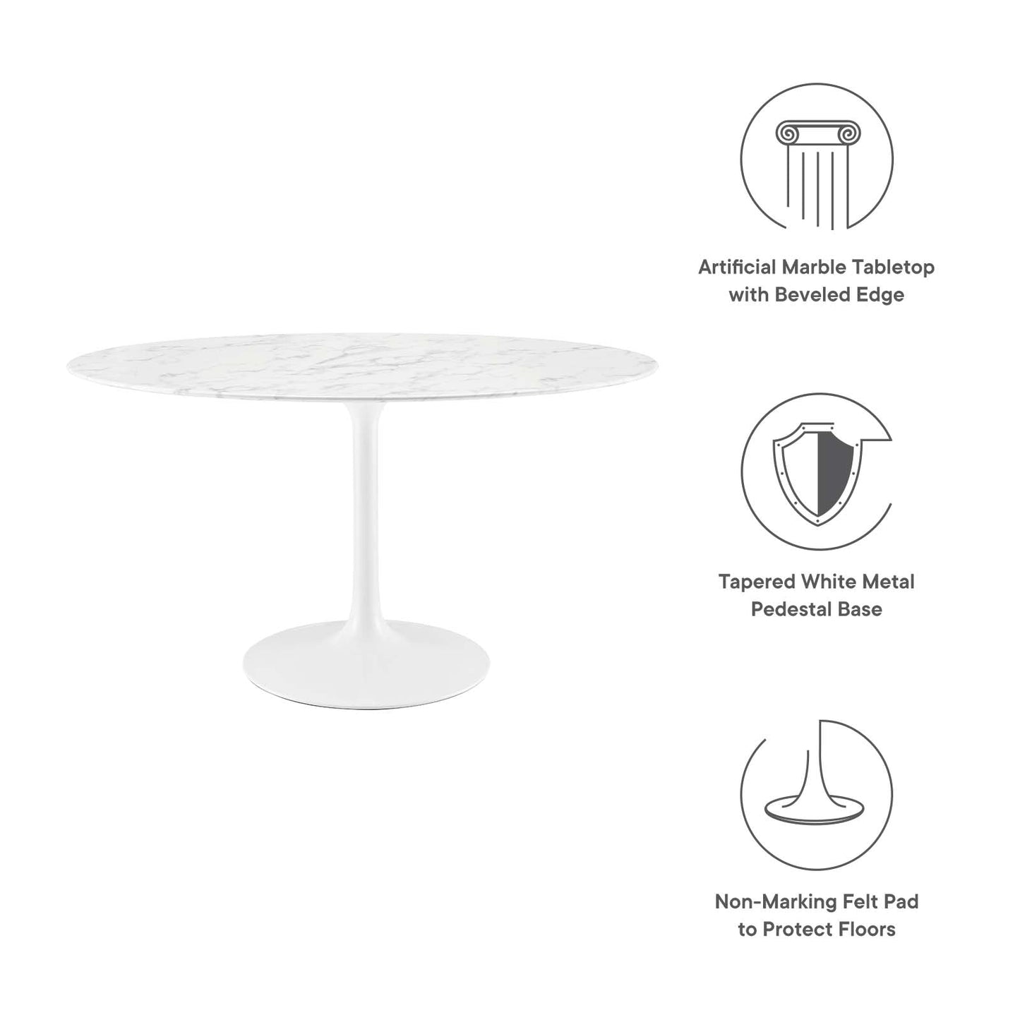 Lippa 54" Oval Artificial Marble Dining Table White EEI-1134-WHI