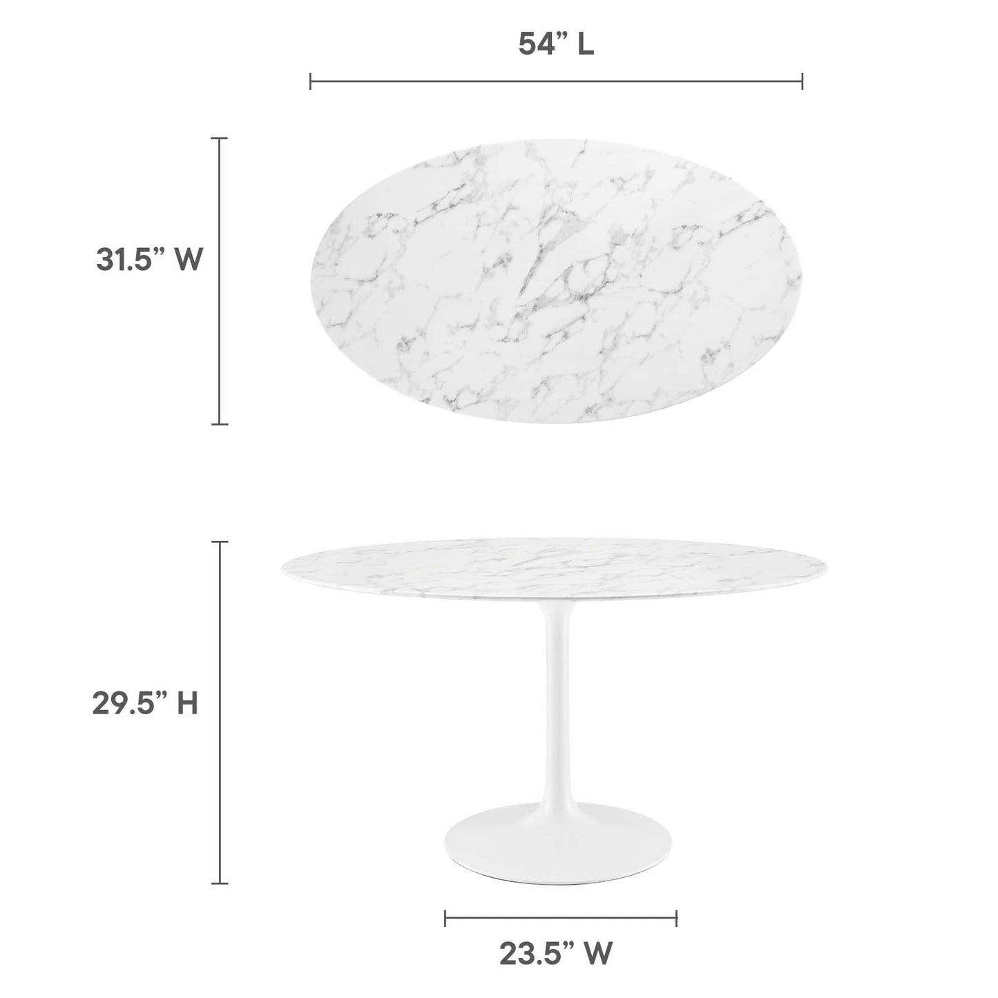 Lippa 54" Oval Artificial Marble Dining Table White EEI-1134-WHI