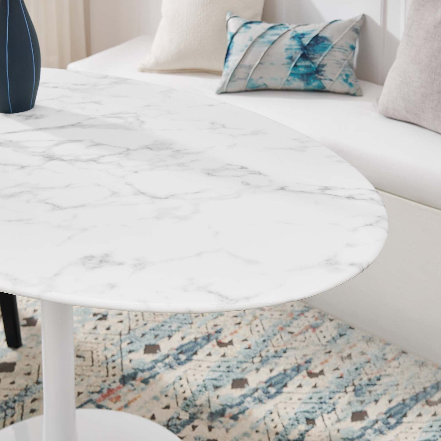 Lippa 54" Oval Artificial Marble Dining Table White EEI-1134-WHI