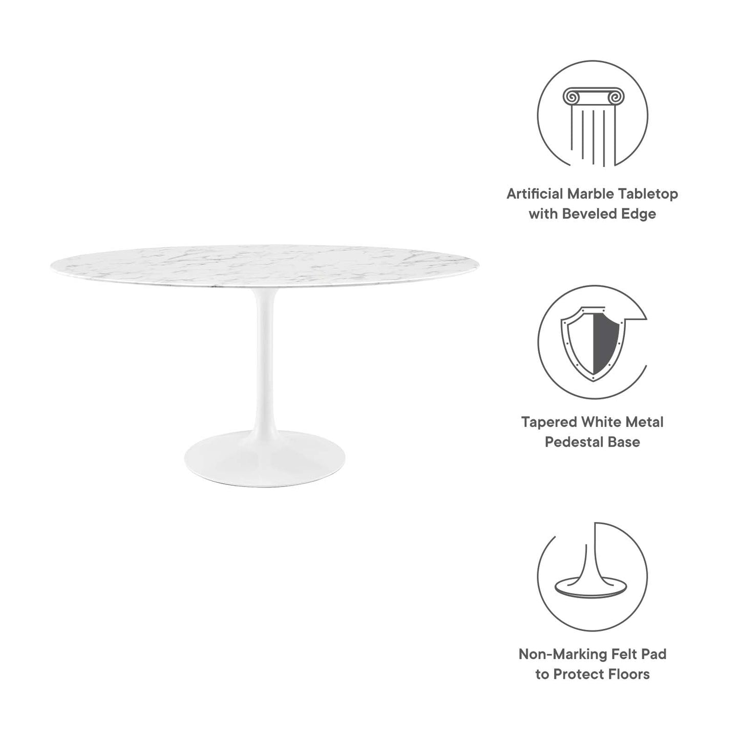 Lippa 60" Oval Artificial Marble Dining Table White EEI-1135-WHI