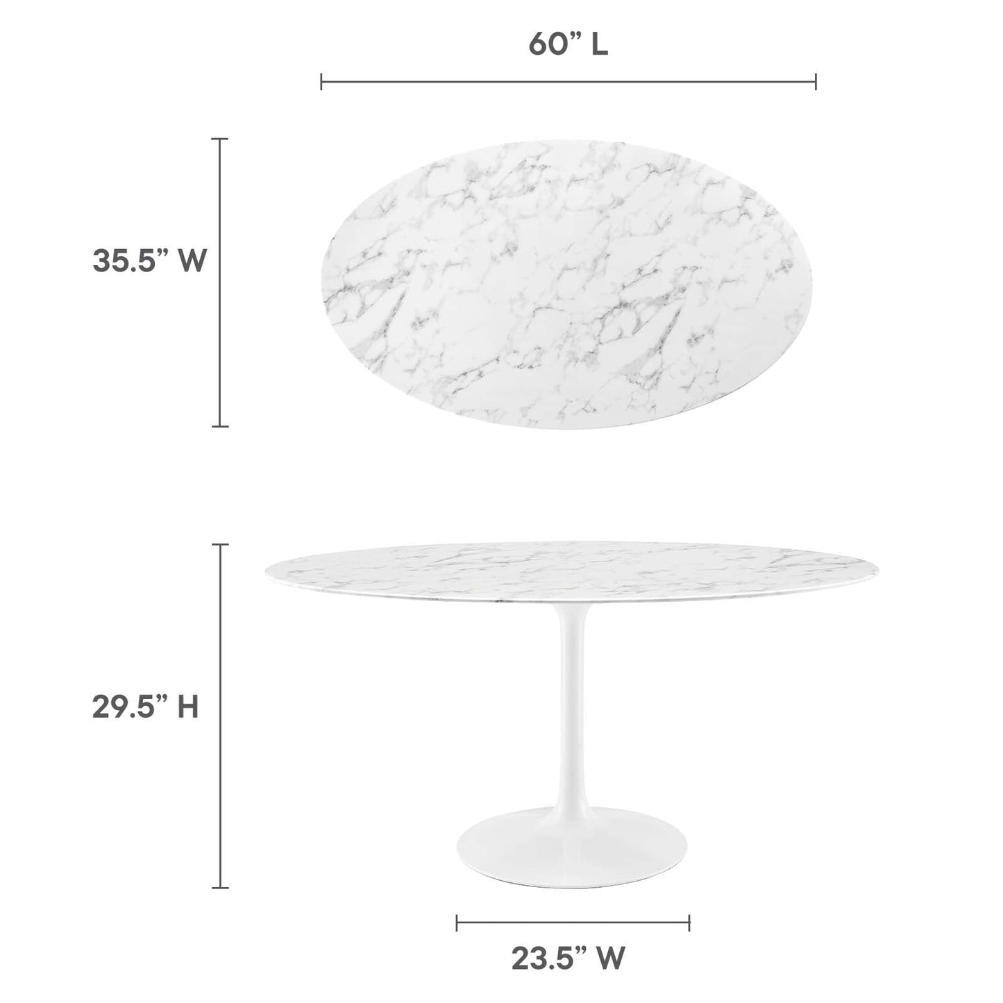 Lippa 60" Oval Artificial Marble Dining Table White EEI-1135-WHI