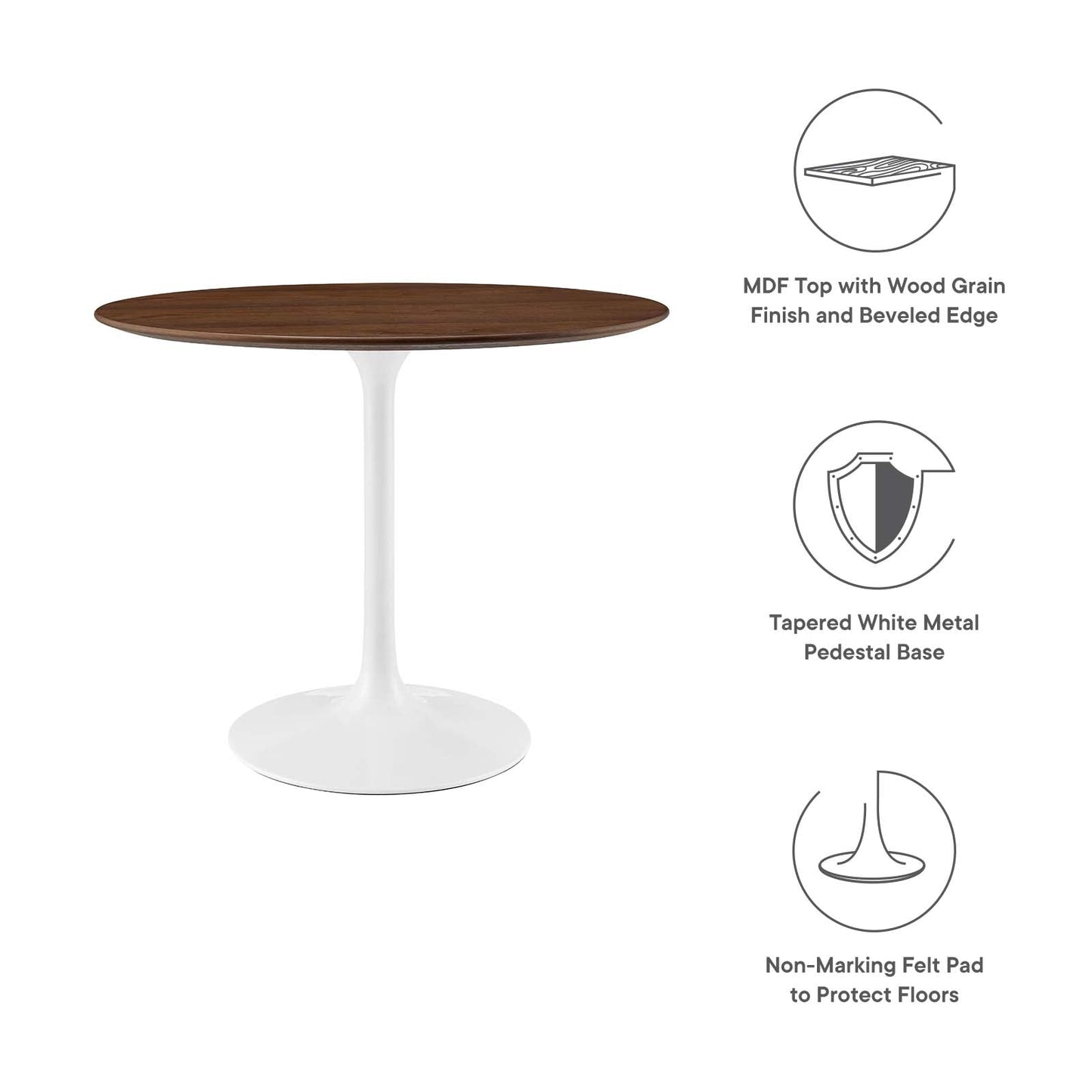 Lippa 36" Round Walnut Dining Table Walnut EEI-1136-WAL