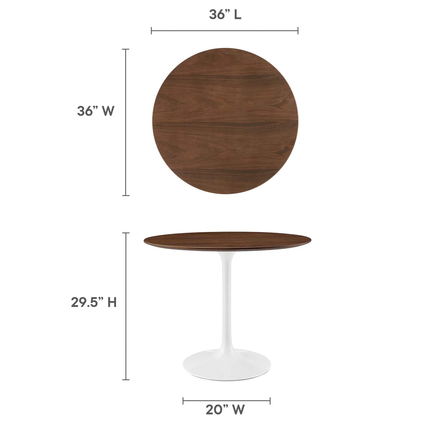 Lippa 36" Round Walnut Dining Table Walnut EEI-1136-WAL