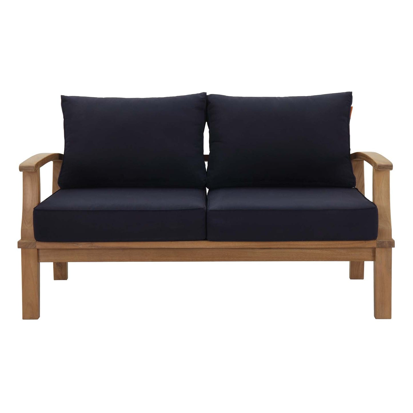 Marina Outdoor Patio Teak Loveseat Natural Navy EEI-1144-NAT-NAV-SET