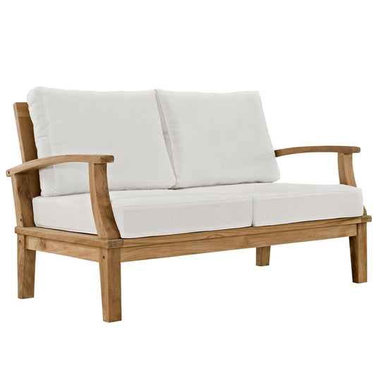 Marina Outdoor Patio Teak Loveseat Natural White EEI-1144-NAT-WHI-SET