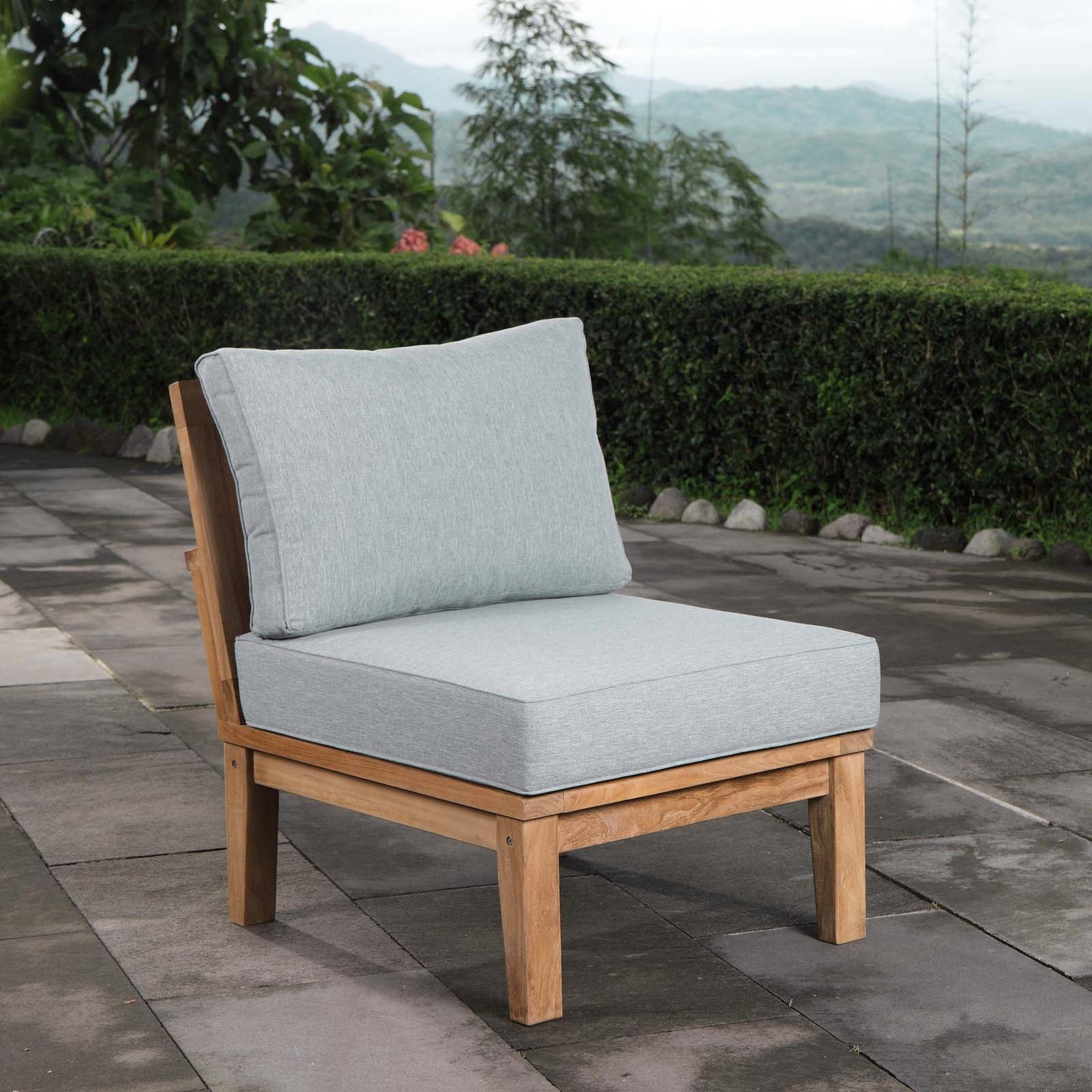 Marina Armless Outdoor Patio Teak Sofa Natural Gray EEI-1150-NAT-GRY-SET