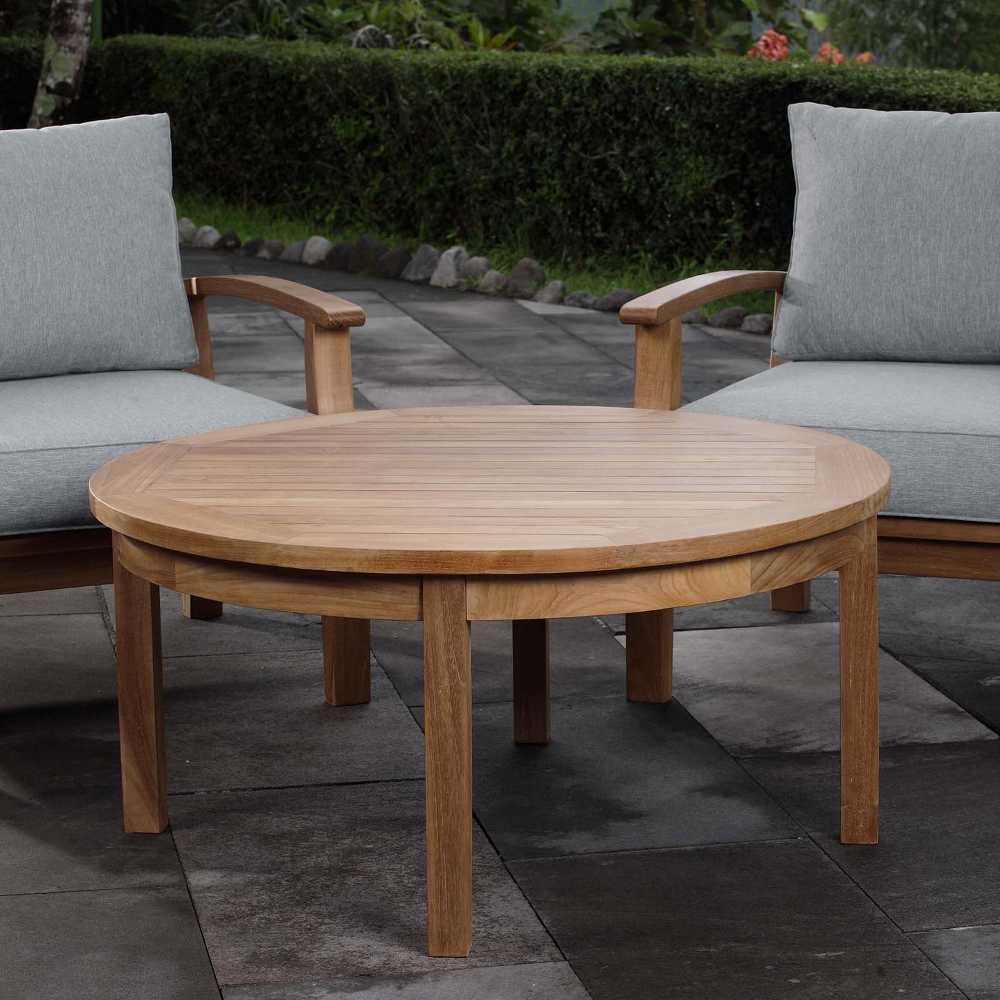 Marina Outdoor Patio Teak Round Coffee Table Natural EEI-1153-NAT