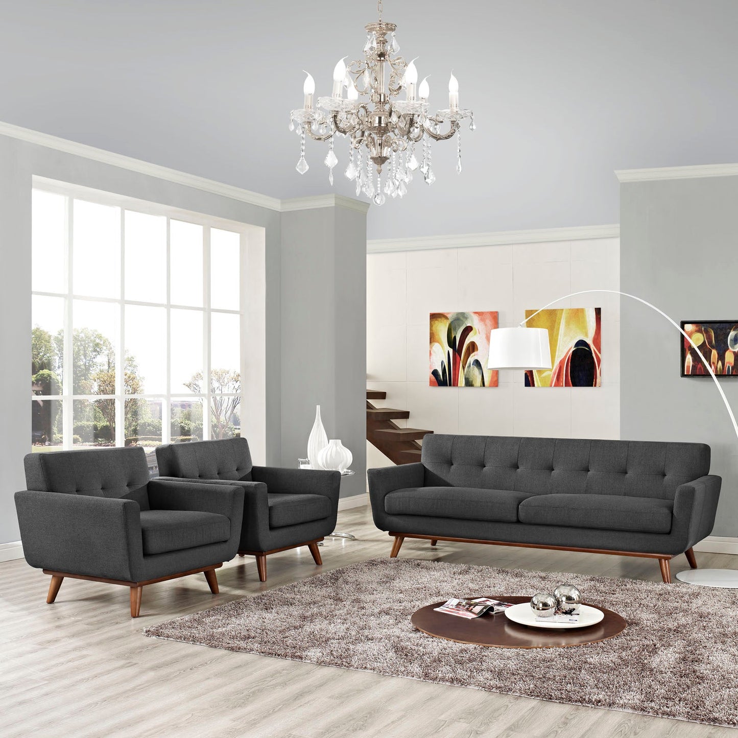 Engage Armchairs and Sofa Set of 3 Gray EEI-1345-DOR