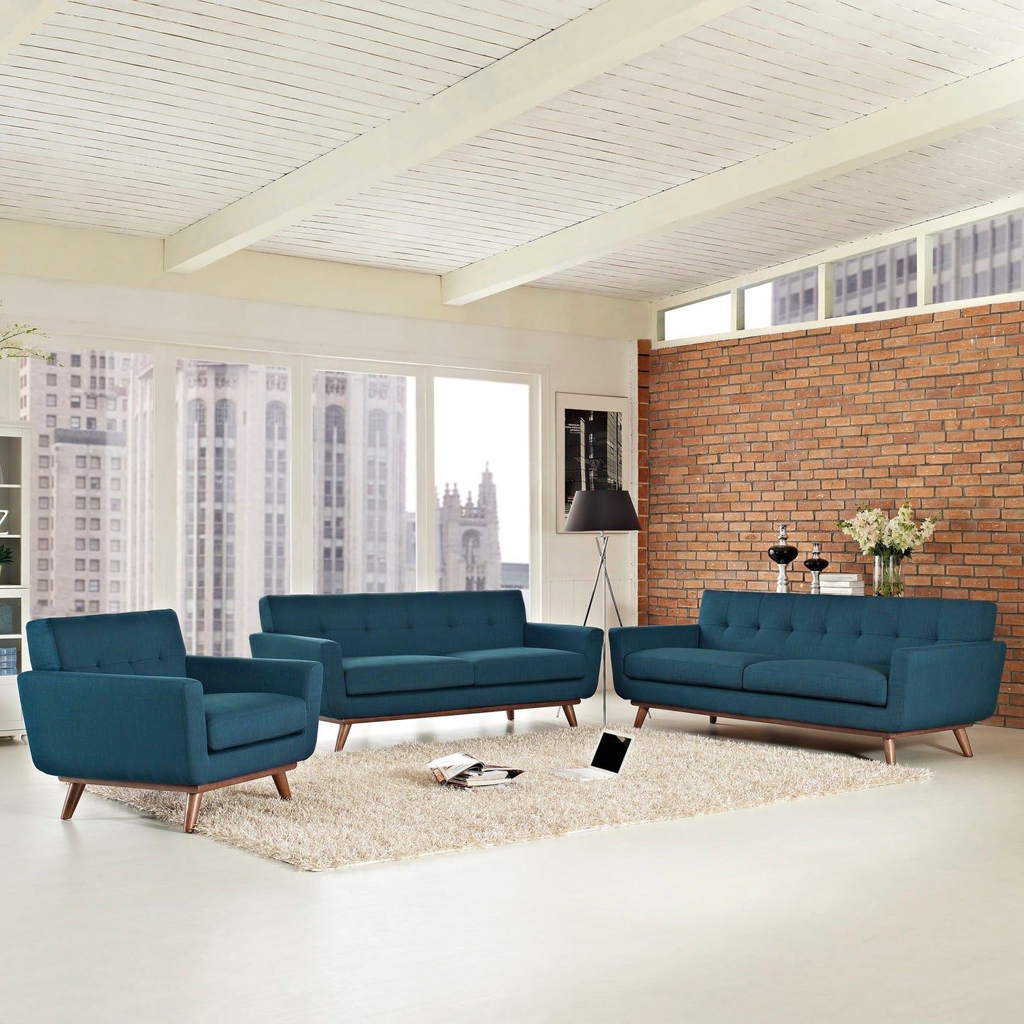 Engage Sofa Loveseat and Armchair Set of 3 Azure EEI-1349-AZU