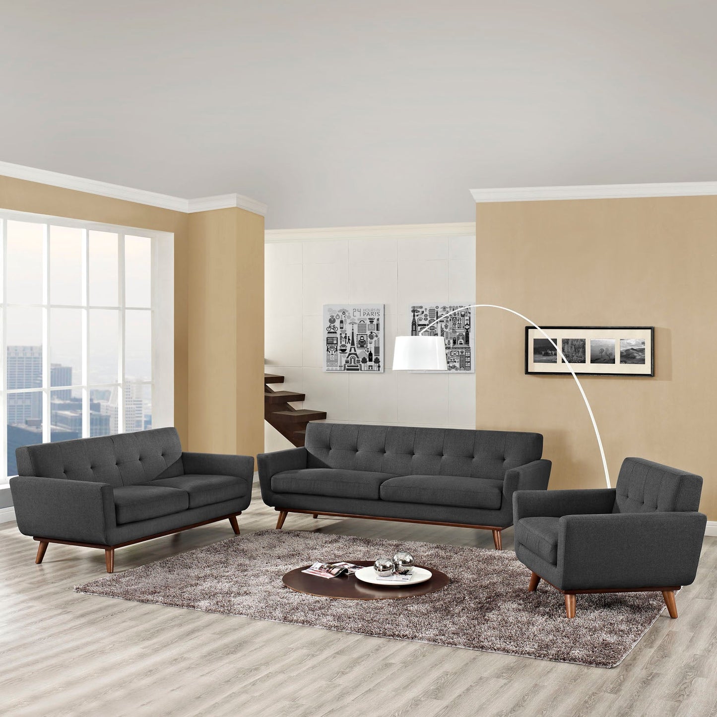 Engage Sofa Loveseat and Armchair Set of 3 Gray EEI-1349-DOR