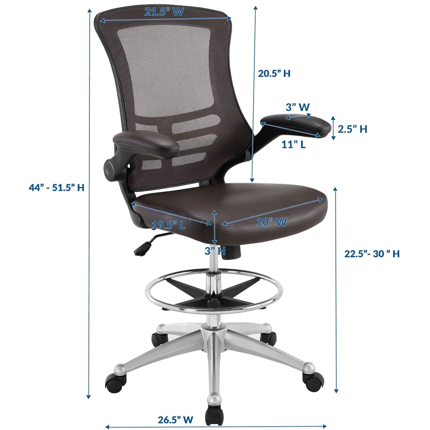 Attainment Vinyl Drafting Chair Brown EEI-1422-BRN