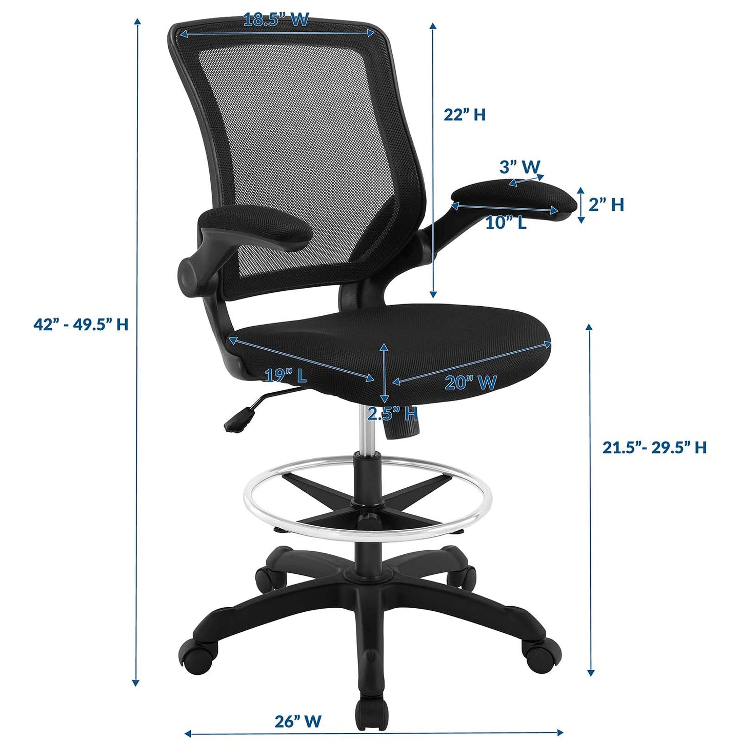 Veer Drafting Chair Black EEI-1423-BLK