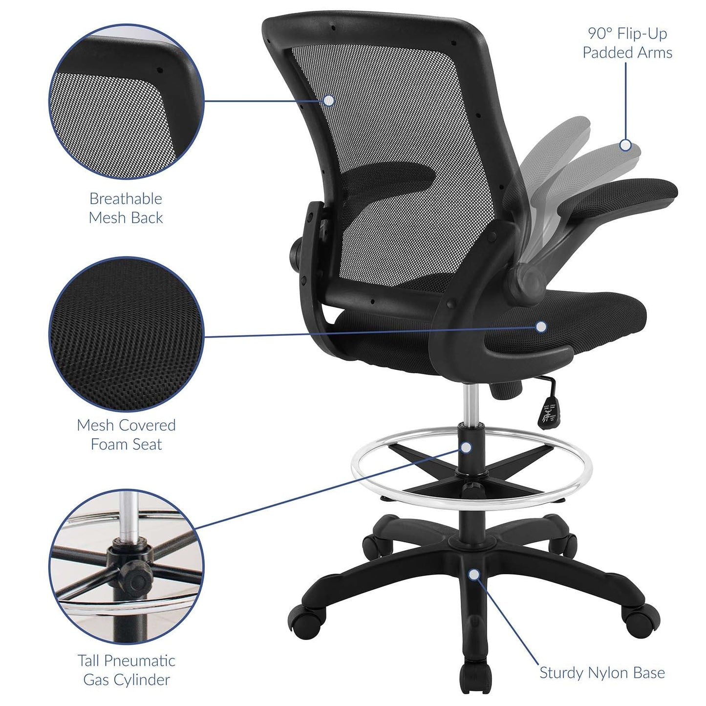 Veer Drafting Chair Black EEI-1423-BLK