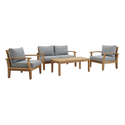 Marina 4 Piece Outdoor Patio Teak Set Natural Gray EEI-1469-NAT-GRY-SET