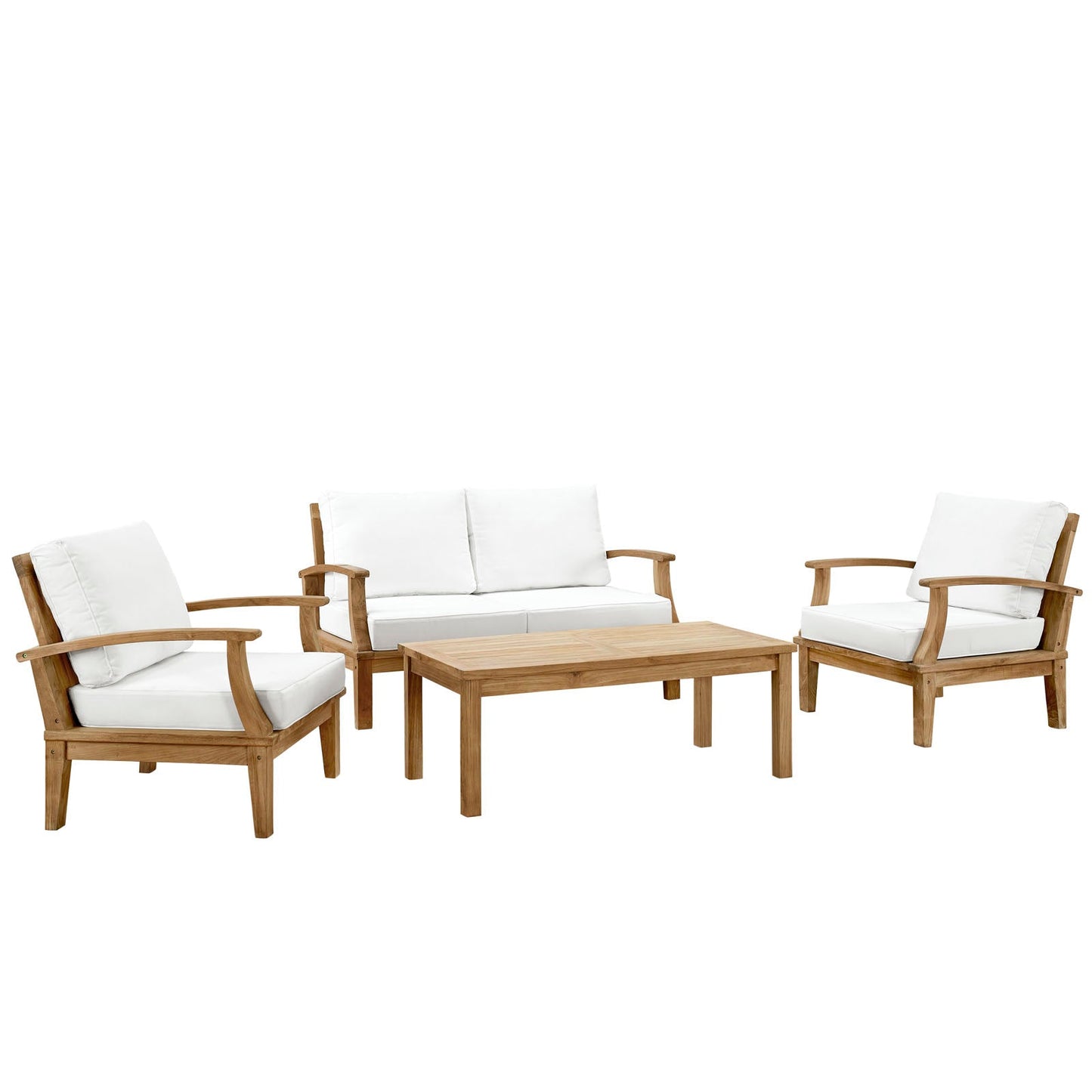 Marina 4 Piece Outdoor Patio Teak Set Natural White EEI-1469-NAT-WHI-SET