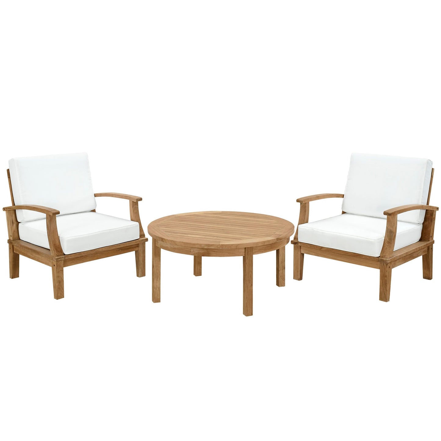 Marina 3 Piece Outdoor Patio Teak Set Natural White EEI-1475-NAT-WHI-SET