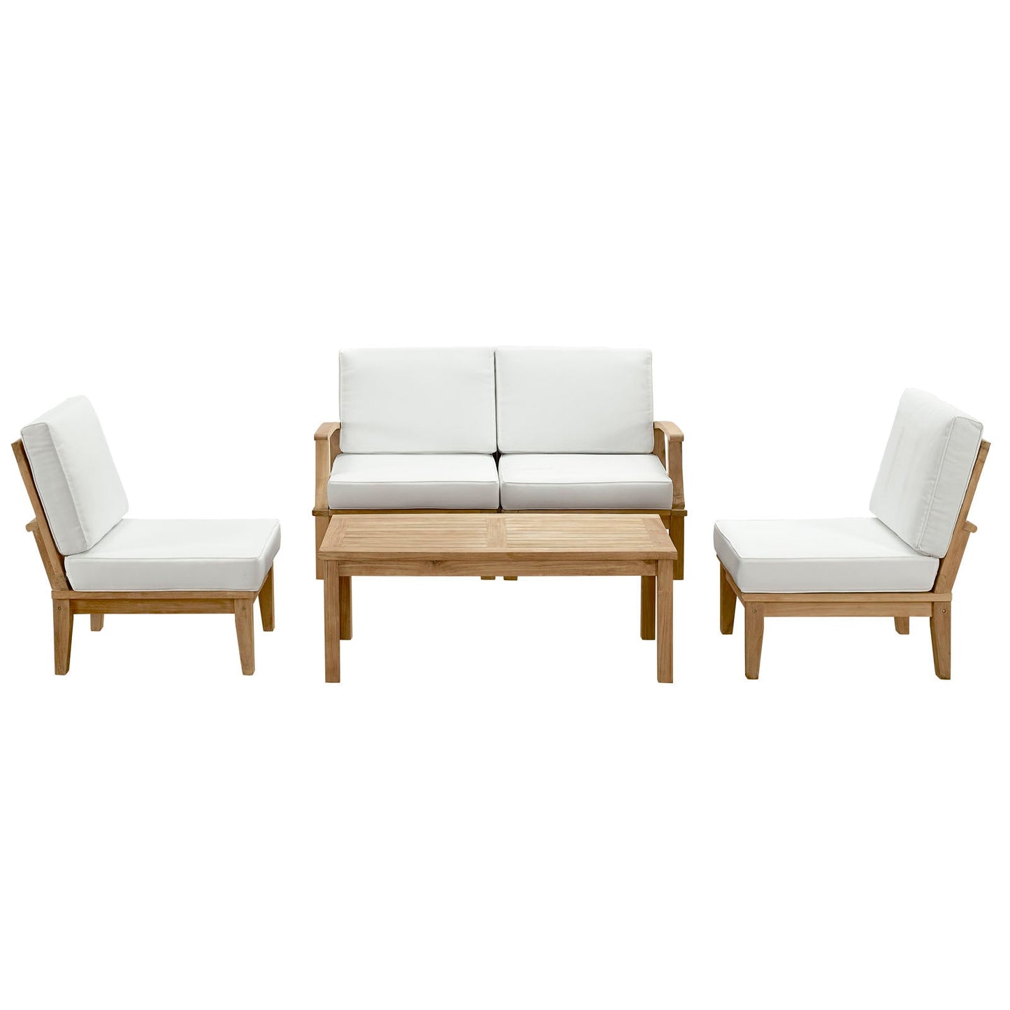 Marina 5 Piece Outdoor Patio Teak Set Natural White EEI-1477-NAT-WHI-SET