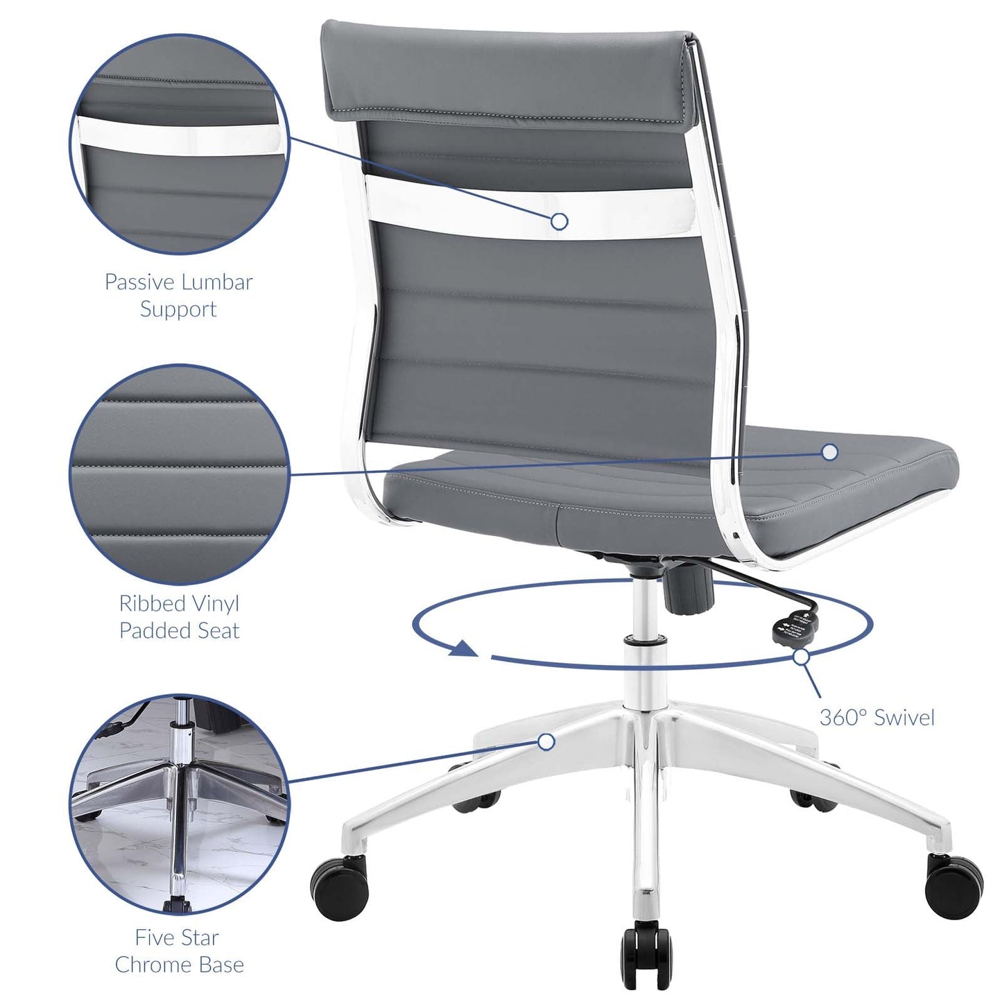 Jive Armless Mid Back Office Chair Gray EEI-1525-GRY