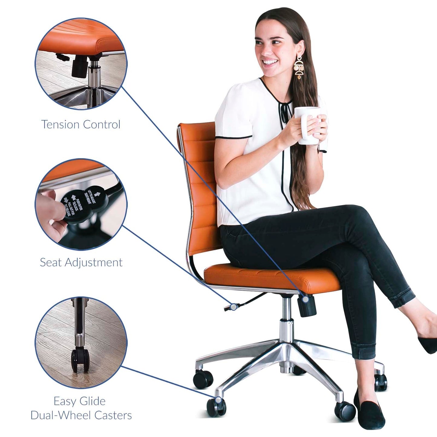 Jive Armless Mid Back Office Chair Orange EEI-1525-ORA