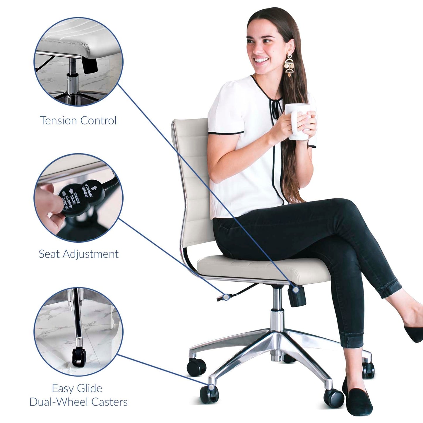 Jive Armless Mid Back Office Chair White EEI-1525-WHI