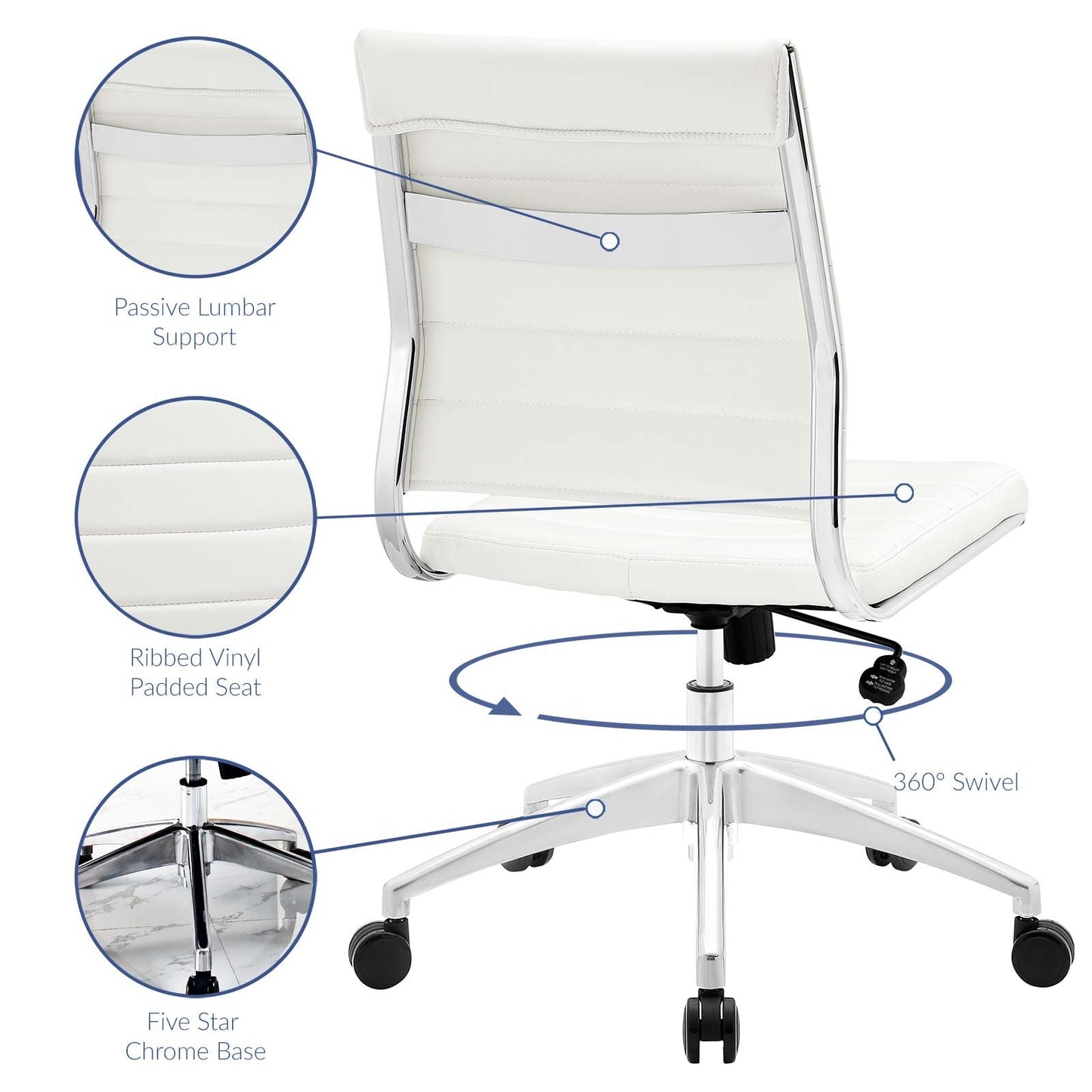 Jive Armless Mid Back Office Chair White EEI-1525-WHI