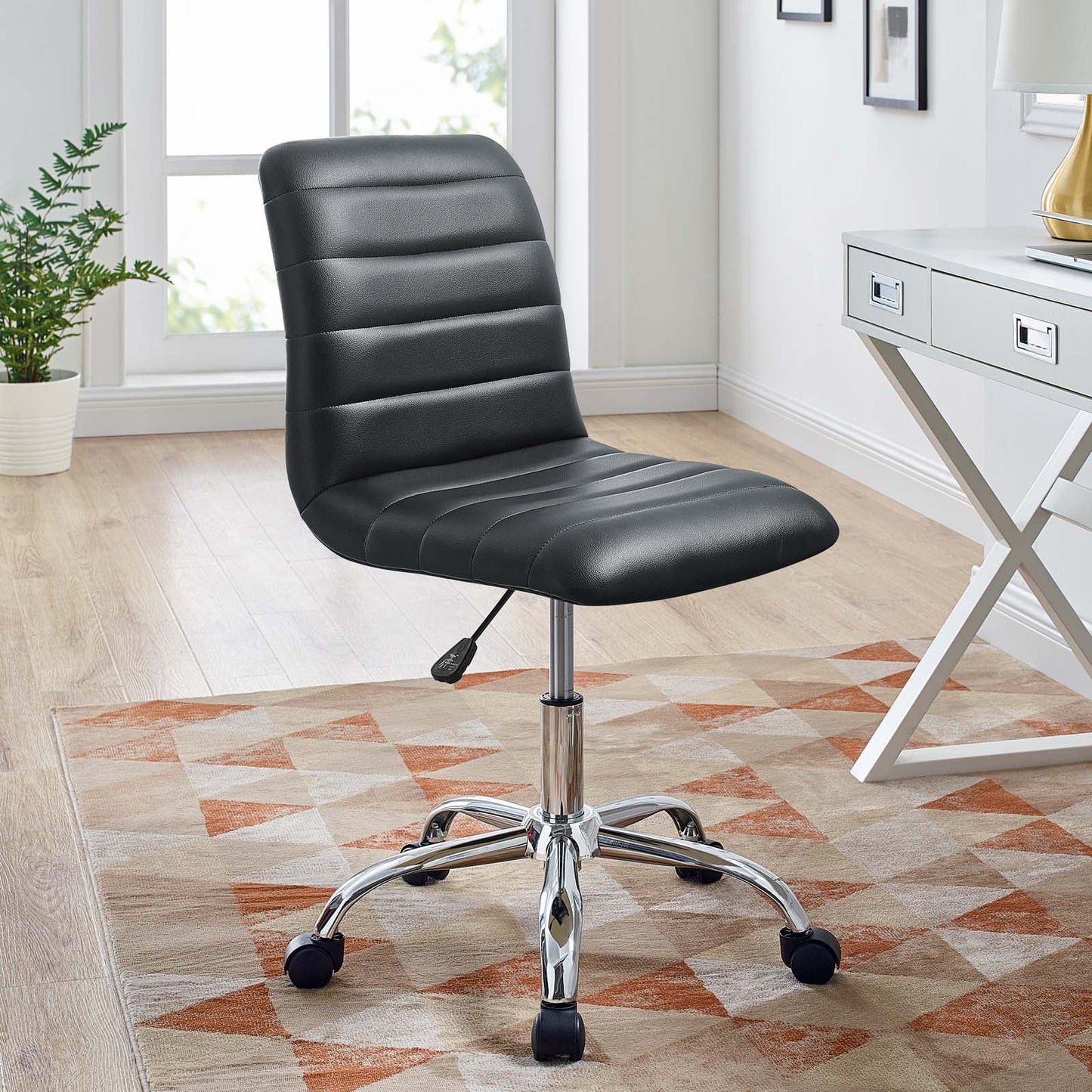 Ripple Armless Mid Back Vinyl Office Chair Black EEI-1532-BLK