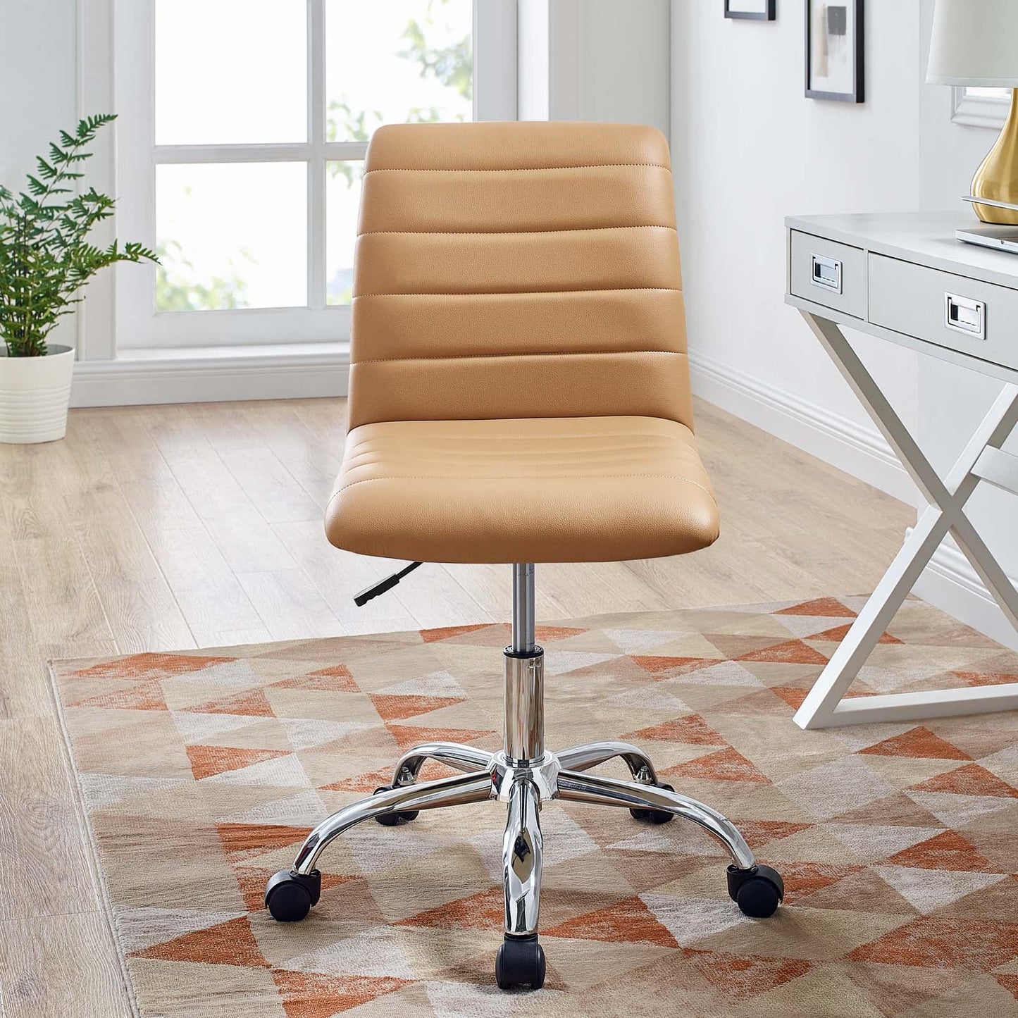 Ripple Armless Mid Back Vinyl Office Chair Tan EEI-1532-TAN