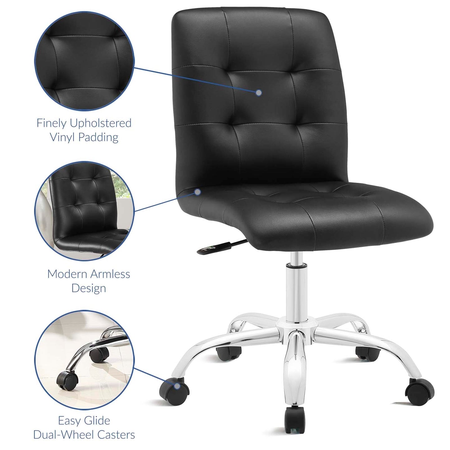 Prim Armless Mid Back Office Chair Black EEI-1533-BLK